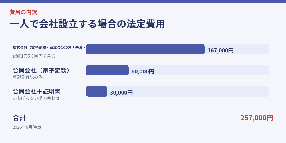 一人で会社設立する場合の法定費用