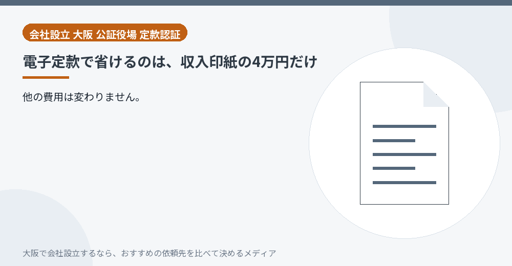 電子定款で省けるのは、収入印紙の4万円だけ／大阪の会社設立の代行を比べる