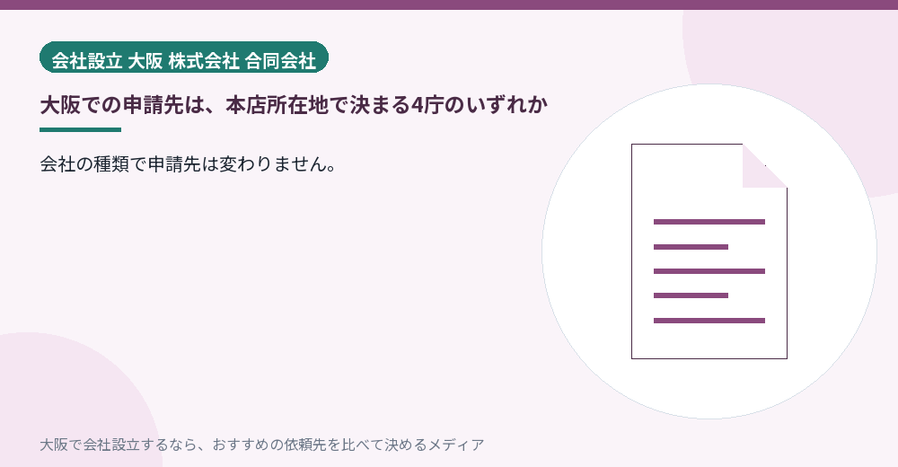 大阪での申請先は、本店所在地で決まる4庁のいずれか/大阪の会社設立の代行を比べる