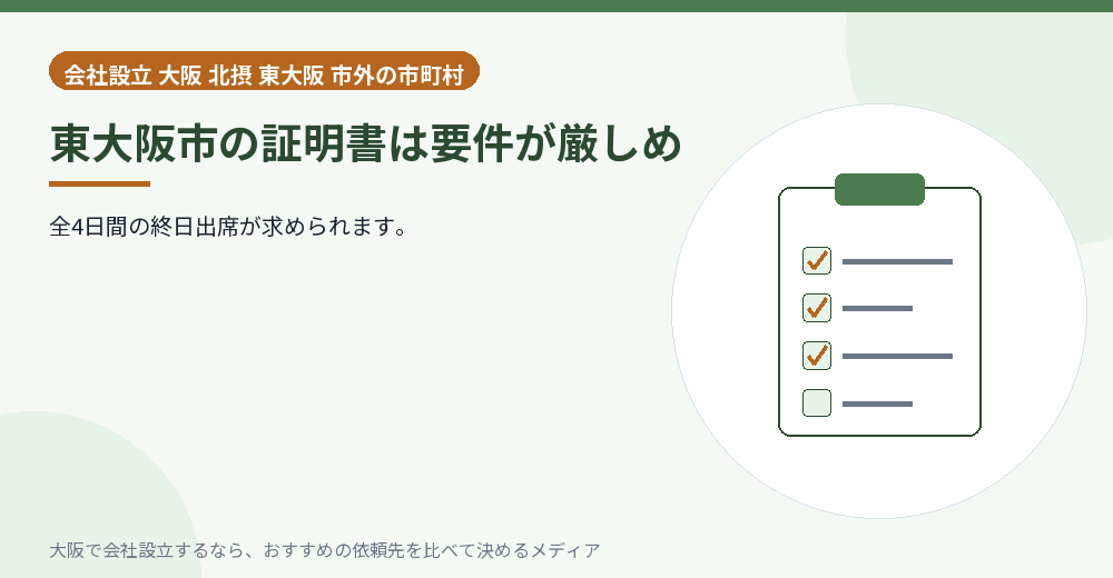 東大阪市の証明書は要件が厳しめ／大阪の会社設立の代行を比べる