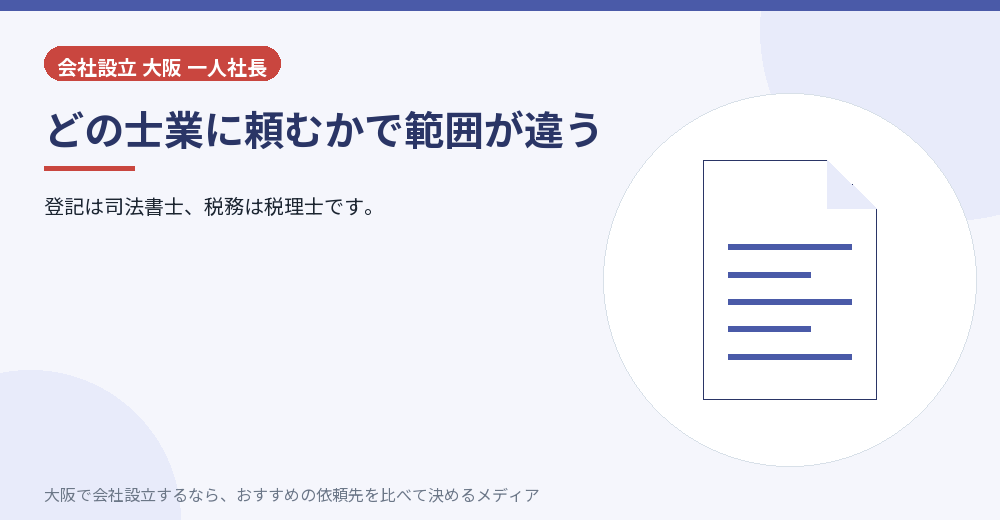 どの士業に頼むかで範囲が違う/大阪の会社設立の代行を比べる