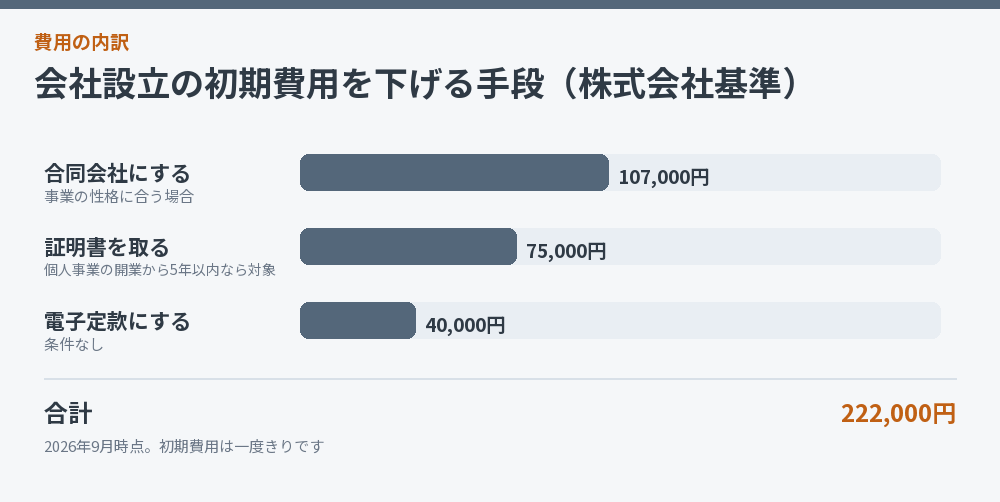 会社設立の初期費用を下げる手段(株式会社基準)