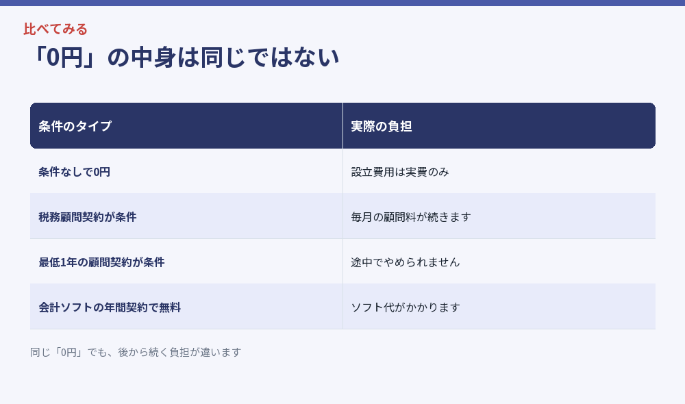 「0円」の中身は同じではない