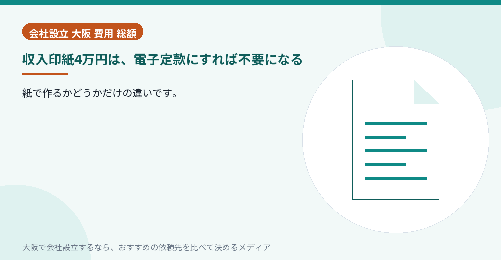 収入印紙4万円は、電子定款にすれば不要になる／大阪の会社設立の代行を比べる