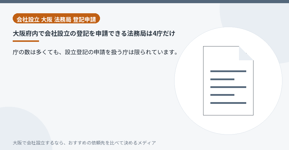 大阪府内で会社設立の登記を申請できる法務局は4庁だけ／大阪の会社設立の代行を比べる
