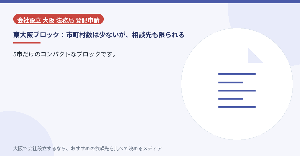 東大阪ブロック:市町村数は少ないが、相談先も限られる/大阪の会社設立の代行を比べる