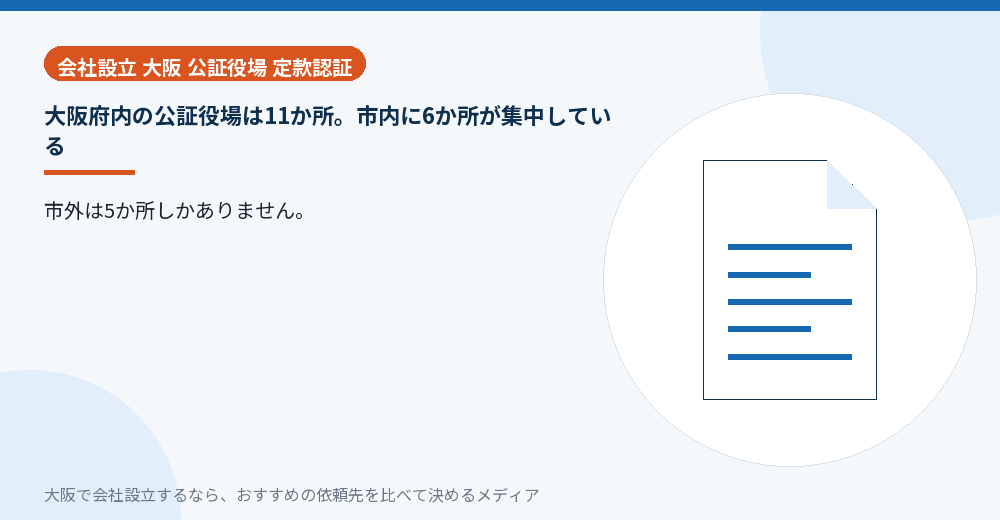 大阪府内の公証役場は11か所。市内に6か所が集中している／大阪の会社設立の代行を比べる