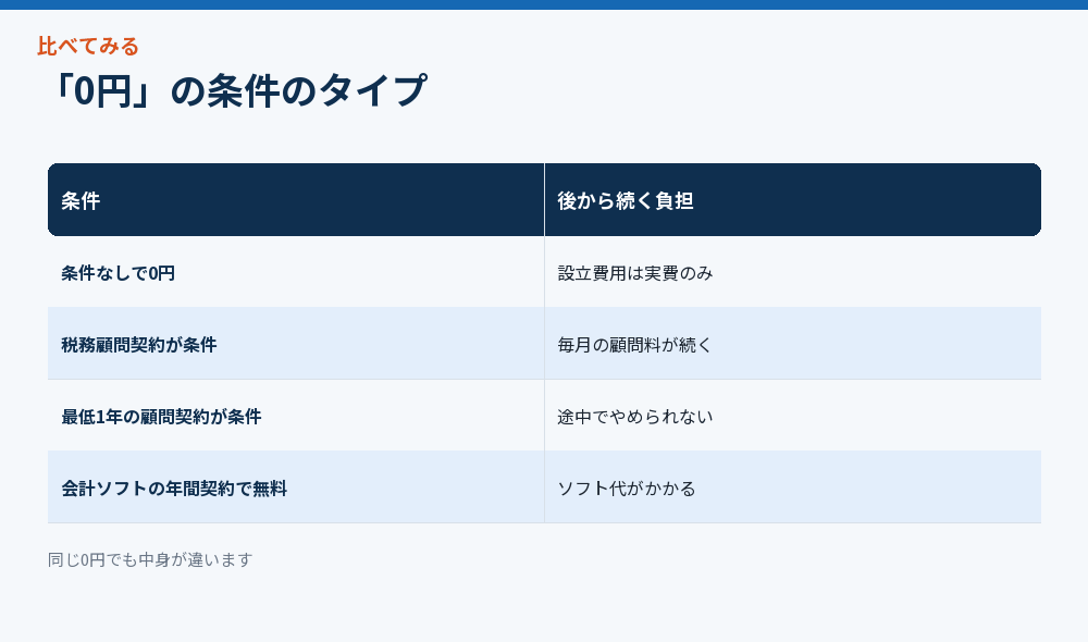 「0円」の条件のタイプ