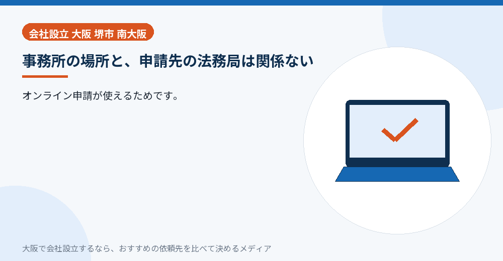 事務所の場所と、申請先の法務局は関係ない／大阪の会社設立の代行を比べる