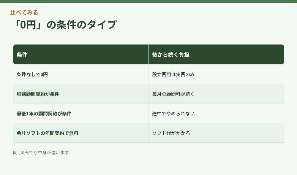 「0円」の条件のタイプ