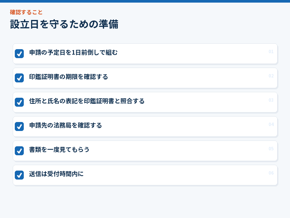 設立日を守るための準備