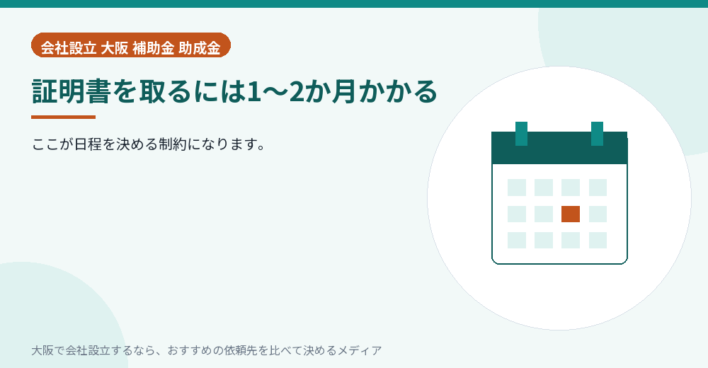 証明書を取るには1〜2か月かかる／大阪の会社設立の代行を比べる