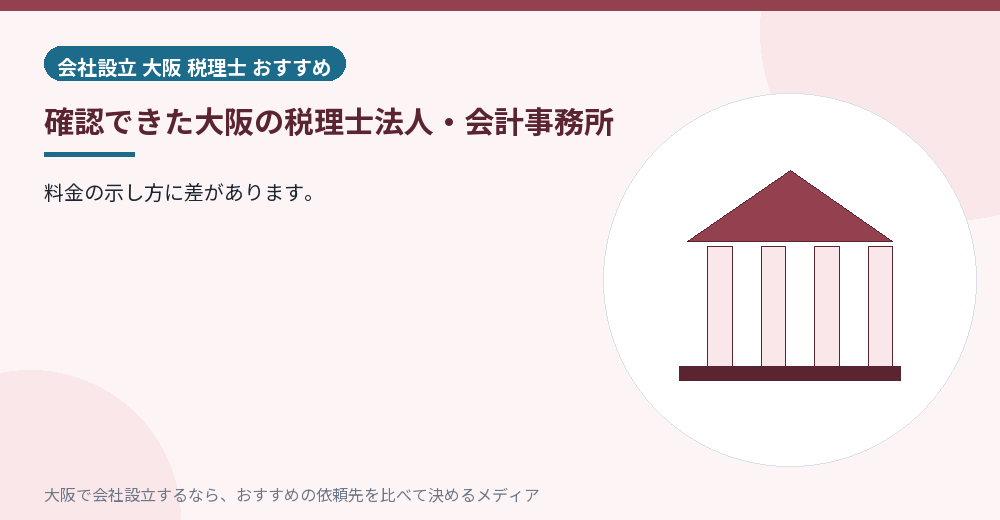 確認できた大阪の税理士法人・会計事務所／大阪の会社設立の代行を比べる